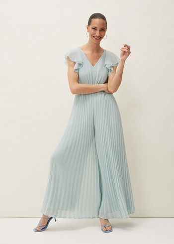 Phase Eight Hallie Pleated Wide Leg Jumpsuit Turquoise Australia | EZ2497085